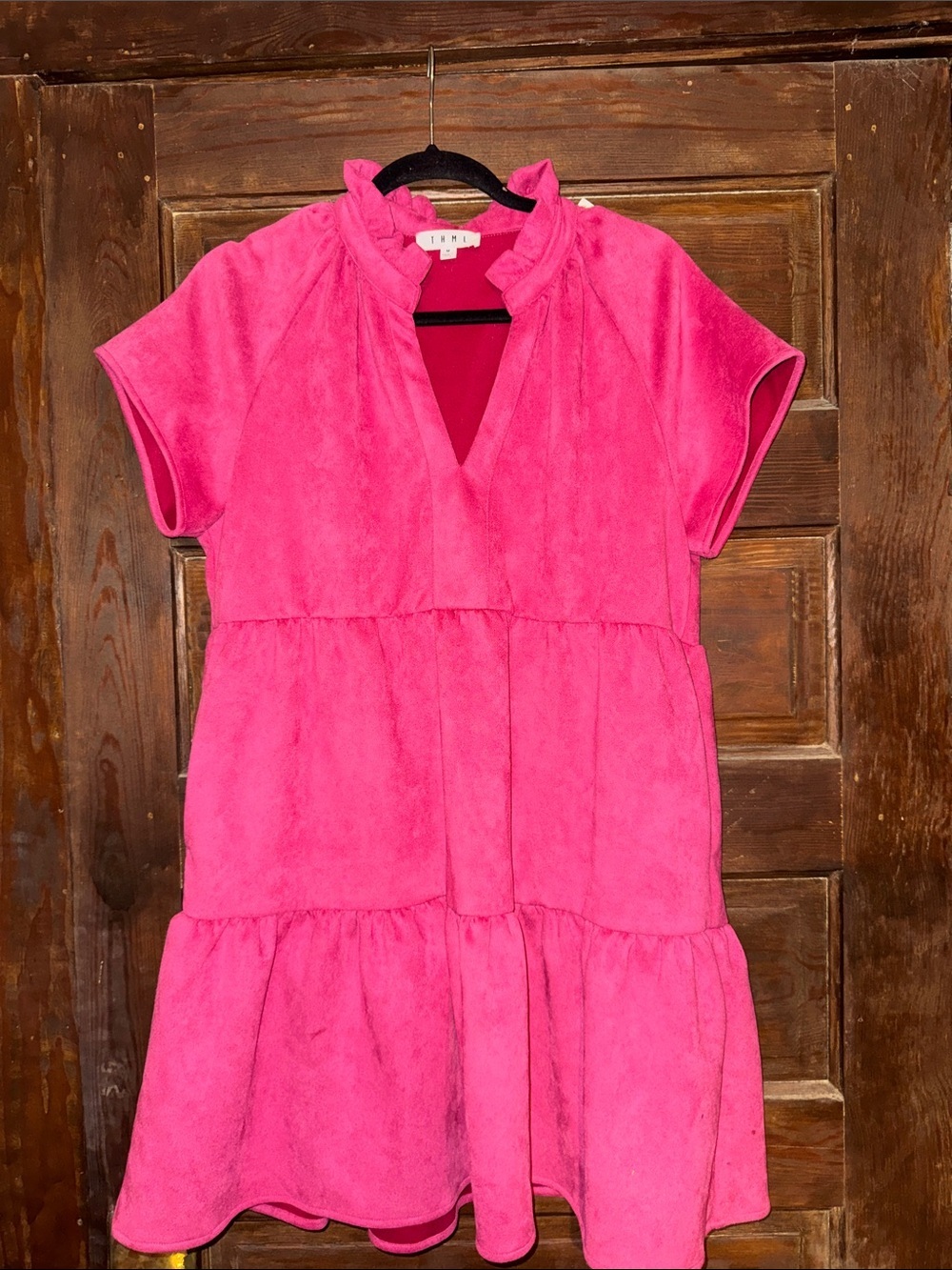 THML Hot Pink Tiered Ruffle Collar Dress